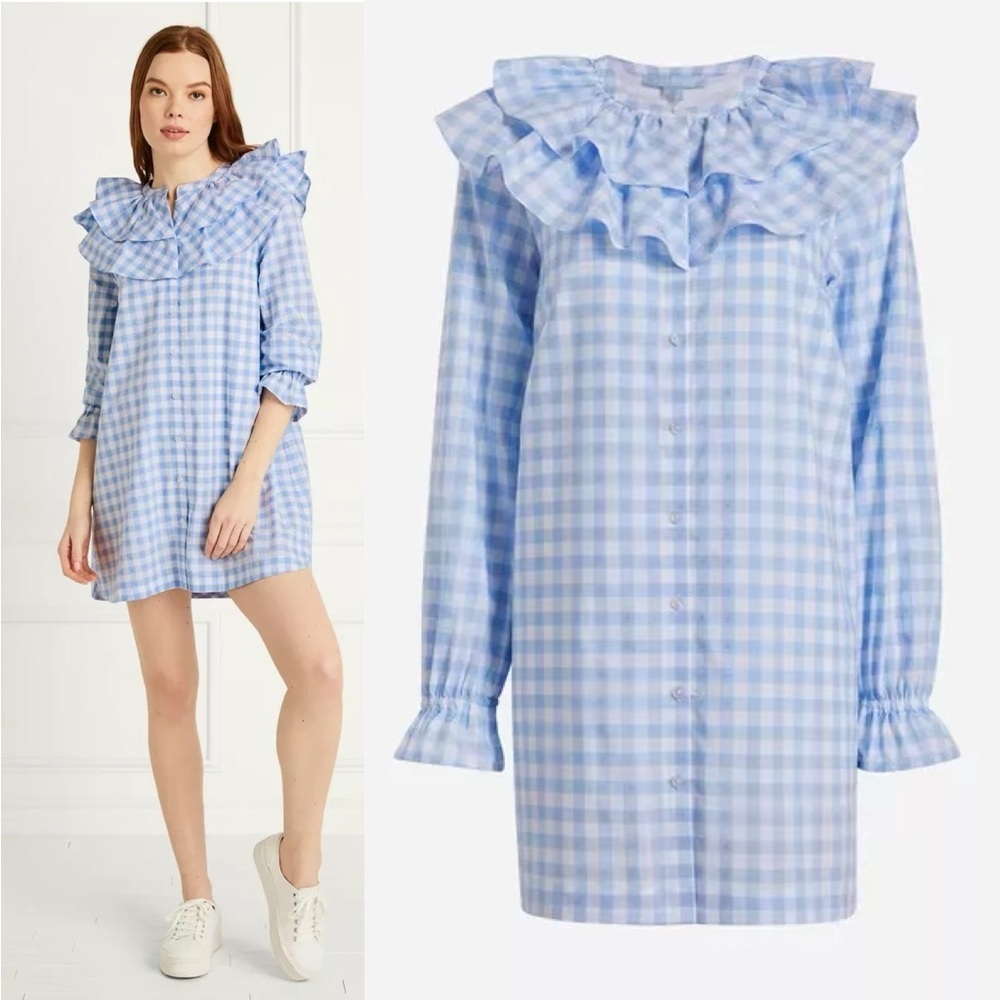 Hill House The Colette Dress in Blue Jacquard Check